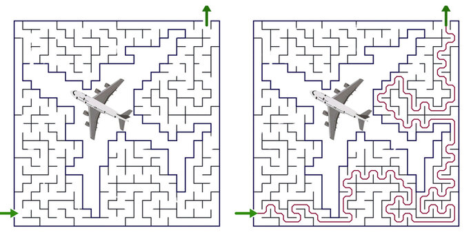 Educational Games for Kids Maze with a Solution, Maze with a Plane for Kids 4-7 Years Old  