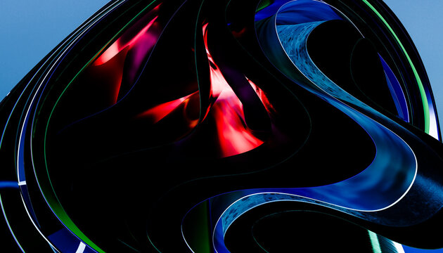 Colorful abstract fluid 3d shape with glowing neon reflections