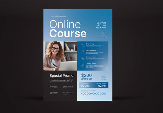 Blue Corporate Online Course Flyer Layout
