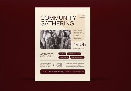 Beige Minimalist Community Gathering Flyer Layout