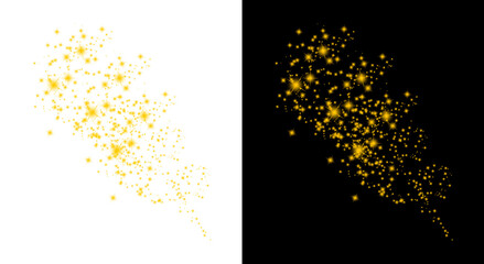 Abstract yellow glowing sparkles and dust particles on transparent checkered background and black background. © Design_Tree1