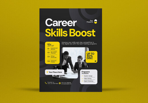 Black Modern Skill Upgrade Flyer Layout