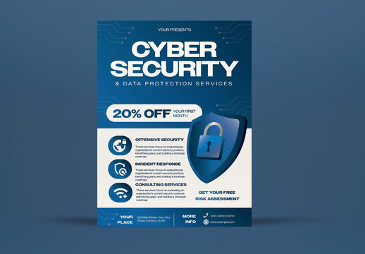 Blue and White Corporate Cyber Security Service Flyer Layout