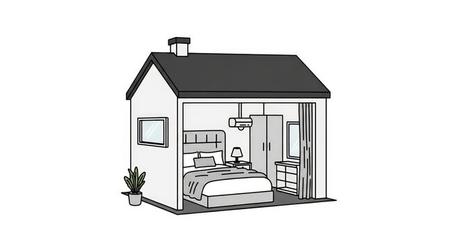 Small house interior with furniture.