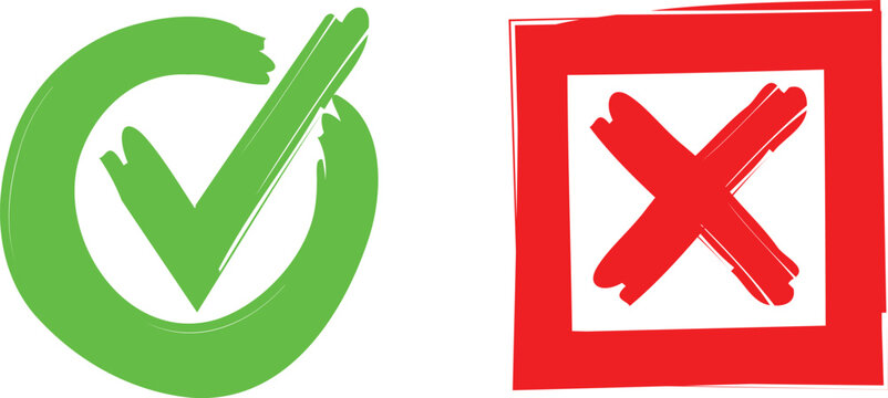 Green tick and red cross icons for approval and rejection vector