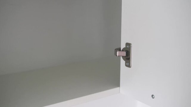 Cabinet door hinge mechanism close up detail
