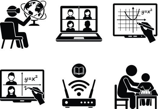Online education and remote learning icons