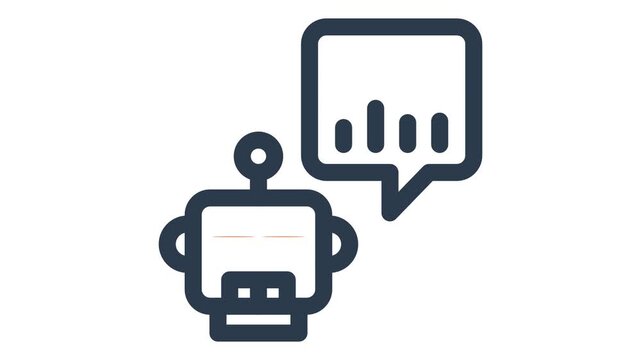 Presenting robot head with animated bar chart speech bubble icon data analytics