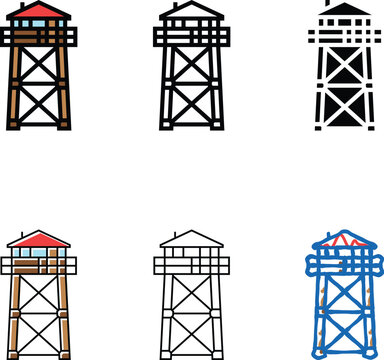 firewatch tower mix wildfire disaster color icon vector. firewatch tower wildfire disaster sign. isolated symbol