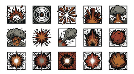 Explosion Icons Set Comic Style. © Siti