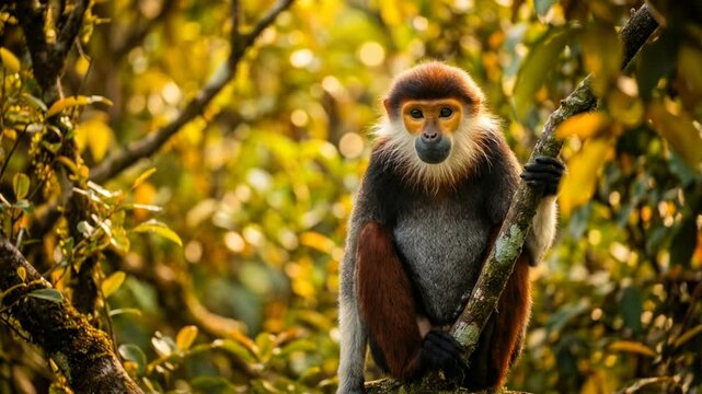 douc monkey in son tra nature reserve vietnam golden light close up video