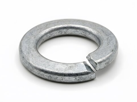Galvanized steel split lock washer with clear background for industrial applications