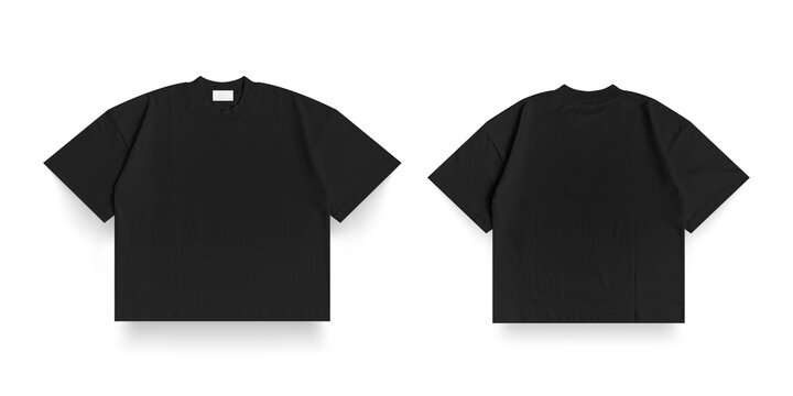 Blank T Shirt color black template front and back view on white background
