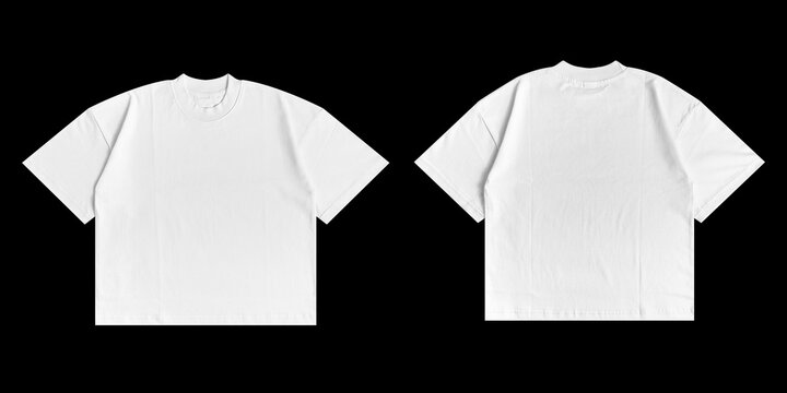 Blank T Shirt color white template front and back view on black background