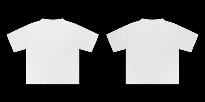 Blank T Shirt color white template front and back view on black background