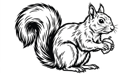 Naklejka premium Bold graphic line art vector of sitting squirrel isolated wild woodland animal symbol