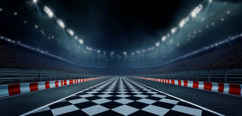 Obraz premium racetrack in a large stadium, illuminated by bright spotlights. 