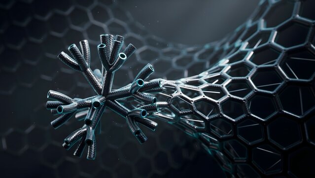 Macro render of carbon nanotube nanostructure lattice &ndash; Ideal for composite engineering studies, aerospace materials marketing, or physics tech assets.