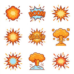 Collection of Pixel Art Explosions and Comic Book Style Sound Effects. © David