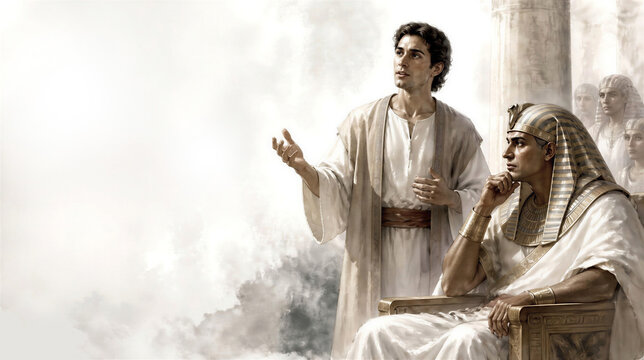 Joseph the Dreamer. Joseph interprets Pharaoh's dream. Bible scene concept. Artistic minimalist art with copy space.