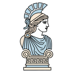 Obraz premium Ancient Greek Goddess Sculpture Element Symbolizing Wisdom and Warfare With Classic Column Base and Decorative Scrollwork Representing Heritage and Culture Through Timeless Artistry Portraying