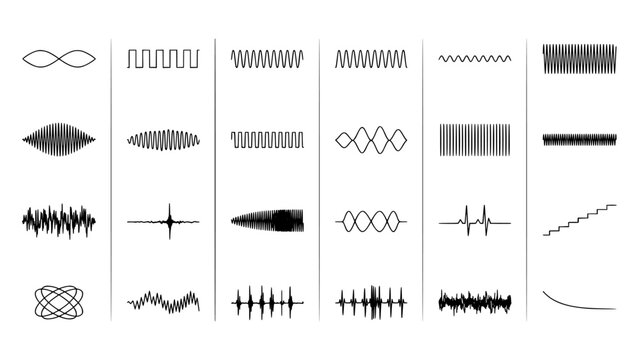 Sound Wave Patterns Arrangement Design with Distinct Rhythmic Waveforms and Minimalist Graphic Lines for Audio Visualization Conce