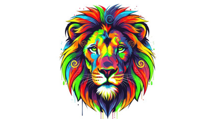 Artistic lion portrait with vibrant rainbow mane and intricate patterns © noval