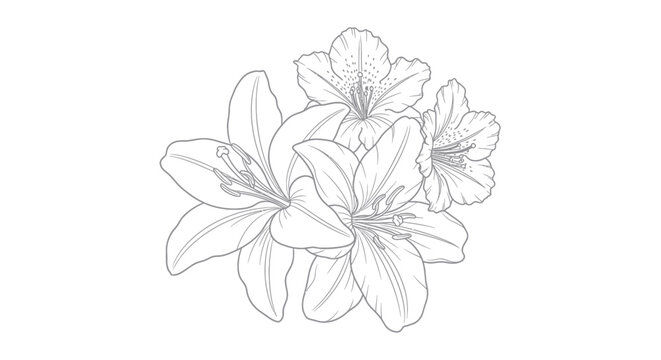 Lily and azalea bouquet line art drawing