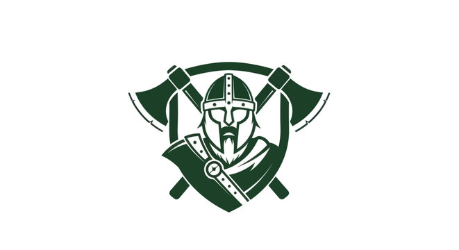 Viking warrior mascot with crossed battle axes and shield emblem