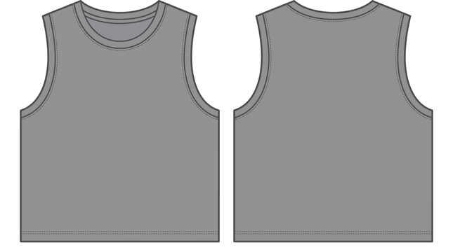 Gray sleeveless tank top shirt template with front and back views on a white background