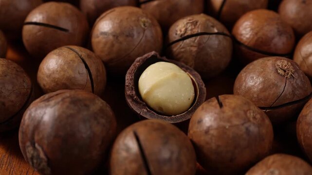  Close up of peeled macadamia nuts texture background.