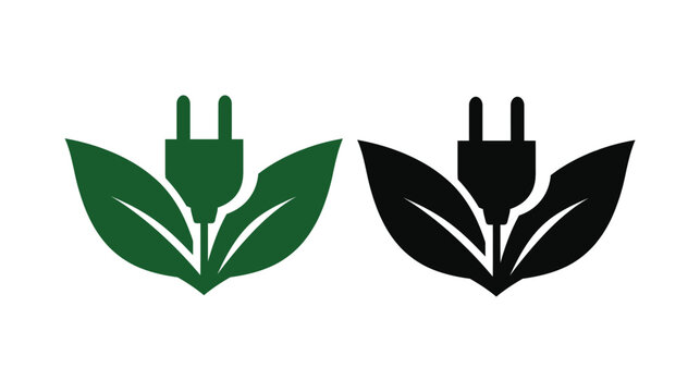 Leaf icon vector ecological energy power plug connection symbol