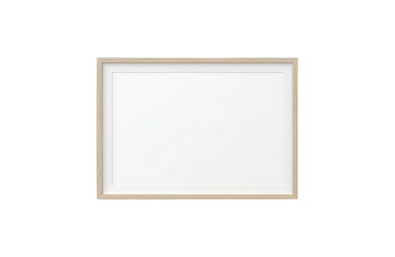Blank horizontal wooden frame mockup with white passe-partout on transparent background, perfect for displaying art or advertising