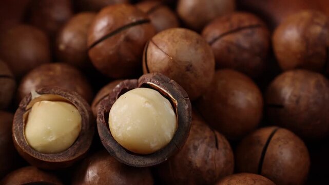  Close up of peeled macadamia nuts texture background.