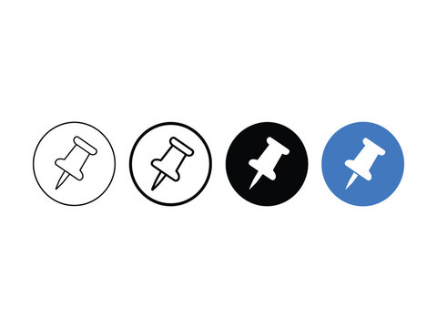 Pinned item icon. Pushpin symbol. Pin button sign. Simple pictogram for saved note, fixed message, important content, bookmark and interface design.
