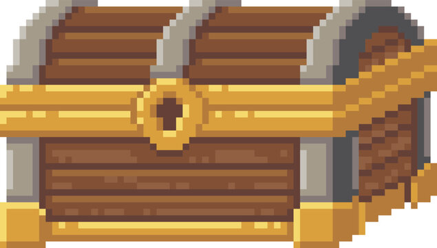 Isometric pixel art closed treasure chest isolated object. Game asset for loot storage, inventory systems, fantasy interface and reward mechanics.