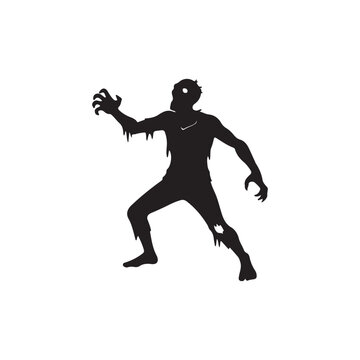 Attacking zombie monster silhouette. Spooky and scary character. Isolated on white background.