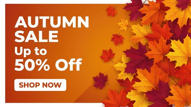 Autumn sale banner up to 50 off fall season promotion for retail and e commerce
