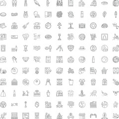 Fototapeta premium Essential outline icon set representing a wide range of topics from daily tasks, technology, and health to business operations, food, and communication, suitable for various design projects