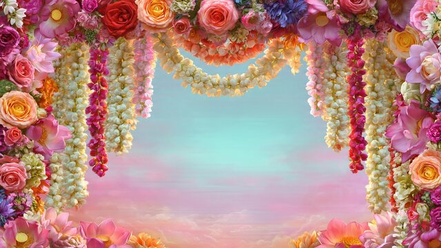 Floral garland frame decoration for Radhashtami festival celebration