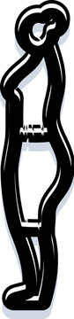 Human silhouette outlined in black, strong feminine side profile standing upright, minimalist vector illustration emphasizing posture, contour, form and elegant simple shape on white background