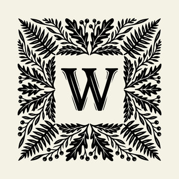 Monogram Letter W Floral Design Element.