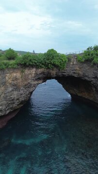 Vertical Aerial 4K Drone Footage Broken Beach Nusa Penida Bali Indonesia