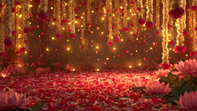 Decorative floral temple background for Radhashtami and Hindu festivals