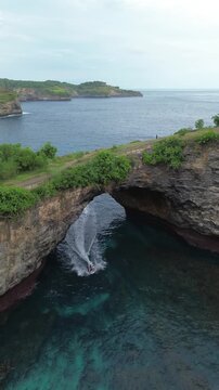 Vertical Aerial 4K Drone Footage Broken Beach Nusa Penida Bali Indonesia