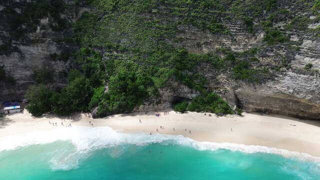 Aerial 4K Drone Footage Kelingking Beach Nusa Penida Bali Indonesia