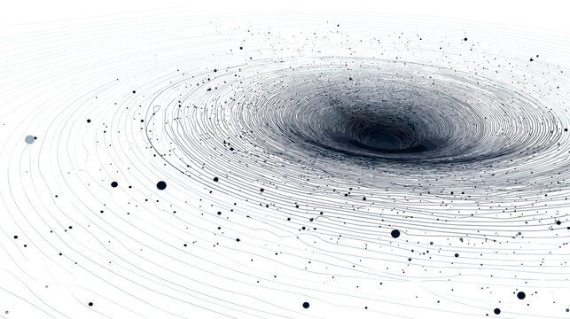 Abstract swirling vortex of lines and dots representing a black hole or cosmic phenomenon