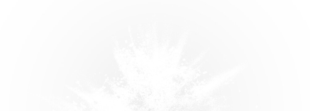 Dynamic explosion of white powder with flying dust particles and a realistic splash effect, isolated on a transparent background.