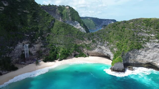 Aerial 4K Drone Footage Kelingking Beach Nusa Penida Bali Indonesia