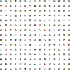 Fototapeta premium Comprehensive collection of various outline icons featuring signs and symbols representing business, technology, finance, health, education, and lifestyle objects on a white background